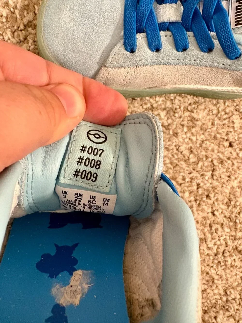 Puma x Pokemon Squirtle Suede Sneakers Little Kid Size 6C Blue Grey Green VGUC